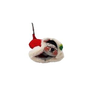 Vintage 1965 Annalee Mobilitee Christmas Mouse Red Santa Hat Holly Doll